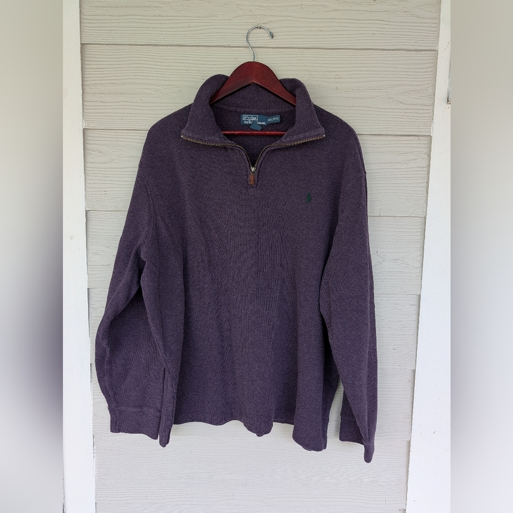 Polo Ralph Lauren Sweater Mens 2XL Purple Quarter Zip Mock Neck Cotton Pullover